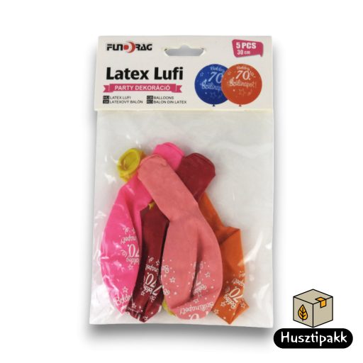 Latex lufi, számos szülinapi, 70, színes 30cm 5db