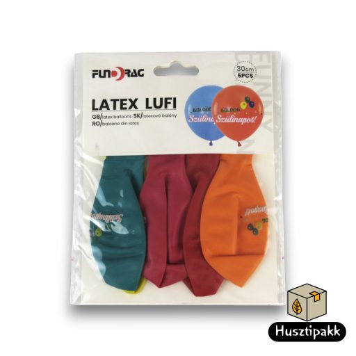 Latex lufi boldog születésnapot! felirat, színes 30cm 5db