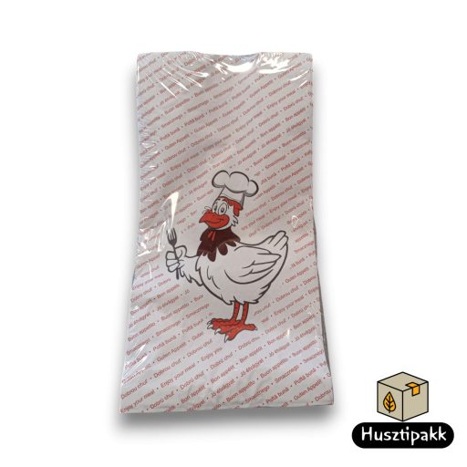 Zsírálló papírzacskó fehér vagy mintás, WIMEX grillcsirke  15+8x30 100db