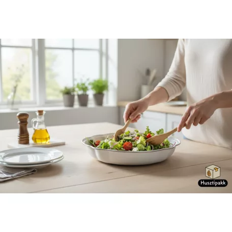Műanyag salátás 1kg, mély, ovális, fehér