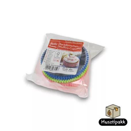Muffin Sütőforma - 3 színű, kék, zöld, rózsaszín, 50x25mm 60db