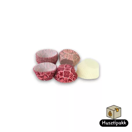 32x22mm Bonbon kapszli - Piros-rózsaszín, csillagos, hópelyhes mintával 100db