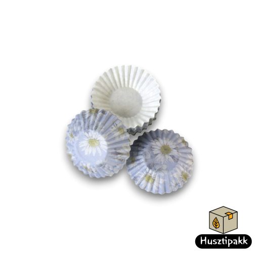 Bonbon kapszli - Kék, fehér virág mintával, 30x20mm 100db