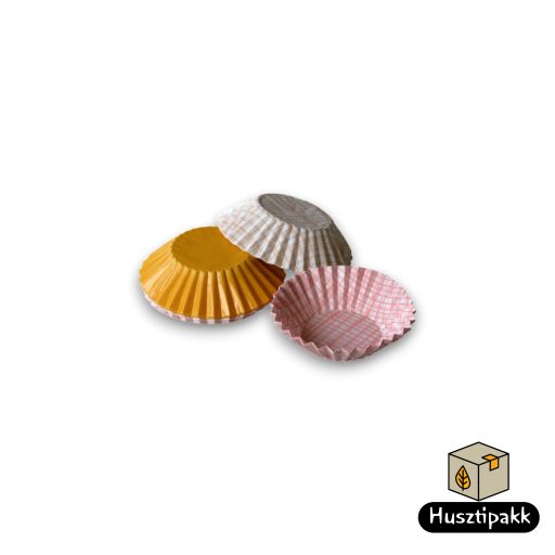 Bonbon kapszli - Fehér, rózsaszín kockás mintával, 35x20mm 100db