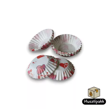 Bonbon kapszli - Fehér, piros szív mintával, 32x16mm 500db