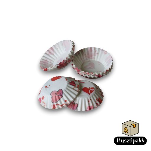 Bonbon kapszli - Fehér, piros szív mintával, 32x16mm 500db