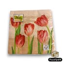 Szalvéta mintás, Tulipánok vintage háttérrel,  33x33cm 20db