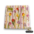 Szalvéta mintás fehér, citrom-narancs csíkok, tulipánok 33x33cm 20db