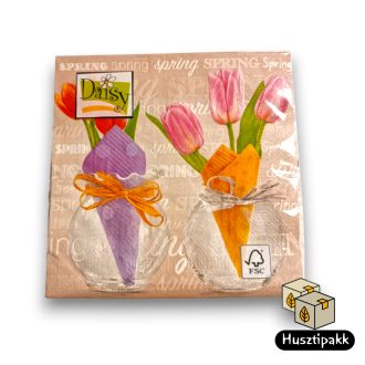  Szalvéta mintás világosbarna, kötözött tulipán minta 33x33cm 20db