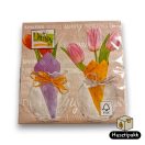 Szalvéta mintás világosbarna, kötözött tulipán minta 33x33cm 20db