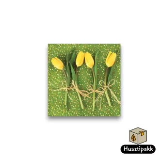   Szalvéta mintás zöld, sárga kötözött tulipánok 33x33cm 20db