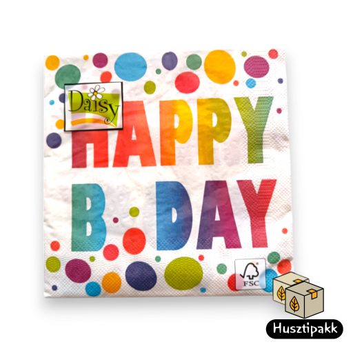Szalvéta mintás - HAPPY B DAY felirat, 33x33cm 20db