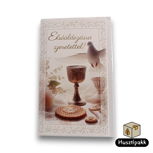Képeslap - Elsőáldozásra szeretettel! - Galamb, kehely, ostya CC