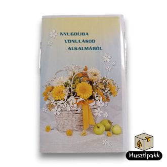   Képeslap - Nyugdíjba vonulásod alkalmából - Sárga fehér virágkosár B
