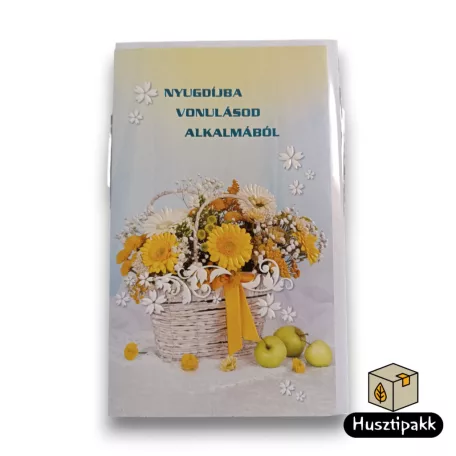 Képeslap - Nyugdíjba vonulásod alkalmából - Sárga fehér virágkosár B