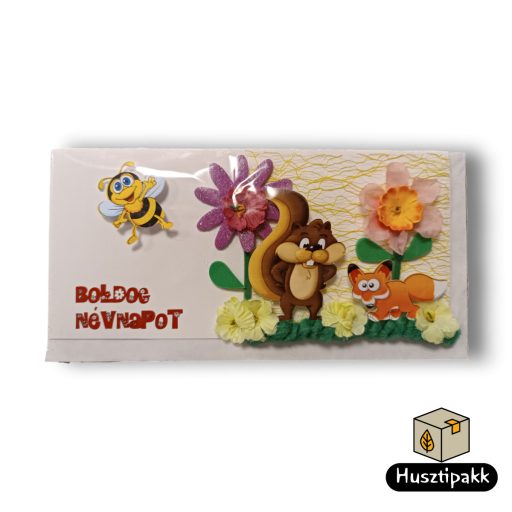 Képeslap - Boldog Névnapot - Méh, mókus, róka 3D
