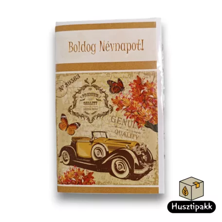 Képeslap - Boldog Névnapot! - Pillangók, sárga autó E