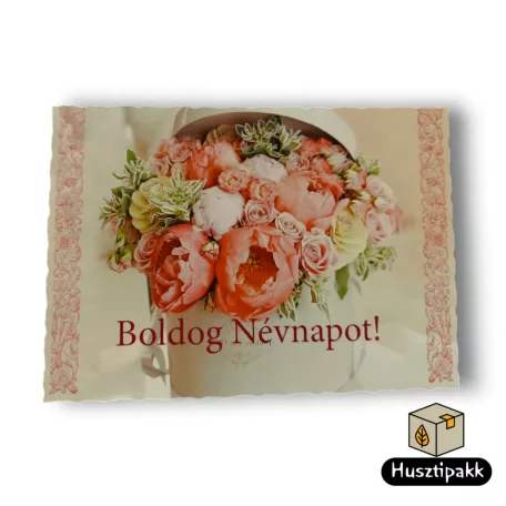 Képeslap - Boldog névnapot! - Ajnádékdobozban rózsák - 1 lapos