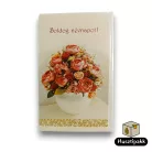 Képeslap - Boldog névnapot! - Fehér kaspóban piros, rózsaszín virágok B
