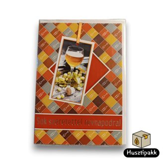   Képeslap - Sok szeretettel névnapodra! - Kockás minta, borospohár D