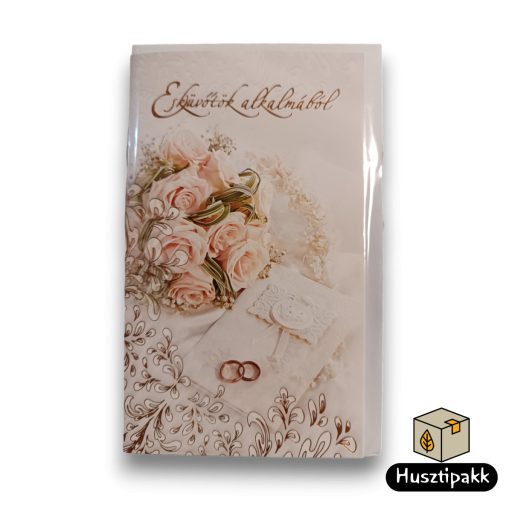 Képeslap - Esküvőtök alkalmából - Rózsaszín rózsák, rosegold gyűrűk CC