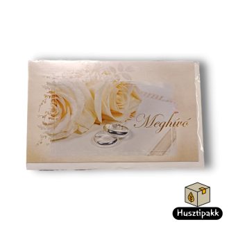 Képeslap - Meghívó - Fehér rózsák, ezüst gyűrűk E