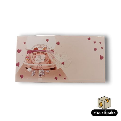 Képeslap - *Esküvő - Just Married - Rózsaszín autó konzervekkel E