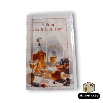   Képeslap - Boldog Születésnapot! - Cognac három pohárral, gyümölcsök - E
