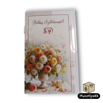   Képeslap - Boldog Születésnapot! - Állítható számok, Rózsacsokor fehér vázában tányéron CC