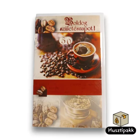Képeslap - Boldog születésnapot! - Állítható számok, Kávé, kávészemek, számos text