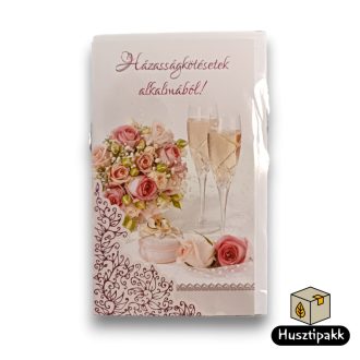   Képeslap - Esküvő - Házasságkötésetek alkalmából! - Pezsgős poharak, gyűrűk, csokor CC