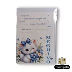 Képeslap meghívó - Cica kék szalaggal