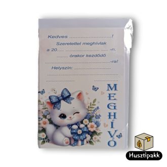 Képeslap meghívó - Cica kék szalaggal