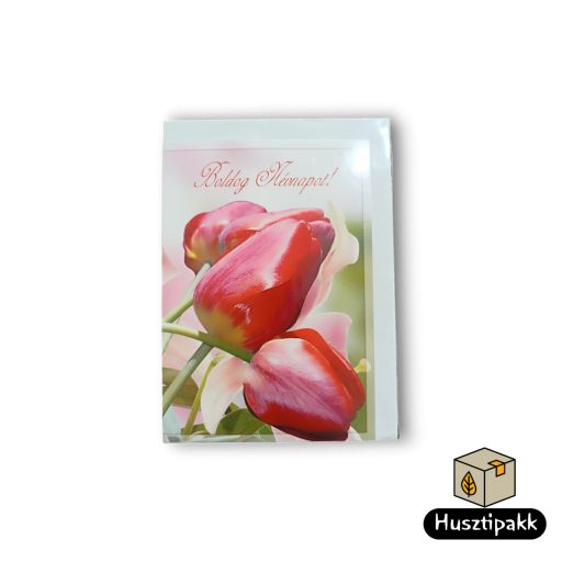 Képeslap - Boldog névnapot! - Piros Tulipánok D