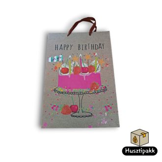   Ajándéktáska - Happy Birthday for you felirat tortával, extranagy (zsinórfüles), 30x40cm