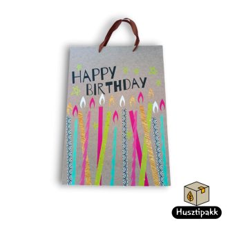   Ajándéktáska - HAPPY Birthday felirat gyertyákkal, extranagy (zsinórfüles), 30x40cm