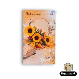   Képeslap - Ballagásodra Szeretettel! felirat arany, napraforgó virágkosár CC