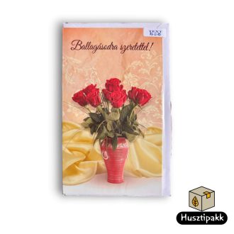   Képeslap - Ballagásodra Szeretettel! felirat arany, csokor vörös rózsa vázában C