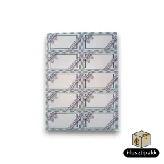   Címke négyzet alakú, Kék kockás, lila masnis 8,5x4,5cm 10db/ív