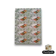  Címke négyzet alakú, Zöldségek, zöld kockás masnis 8,5x4,5cm 10db/ív