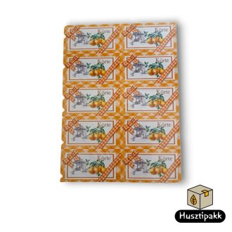   Címke négyzet alakú, Körte, sárga kockás masnis 8,5x4,5cm 10db/ív