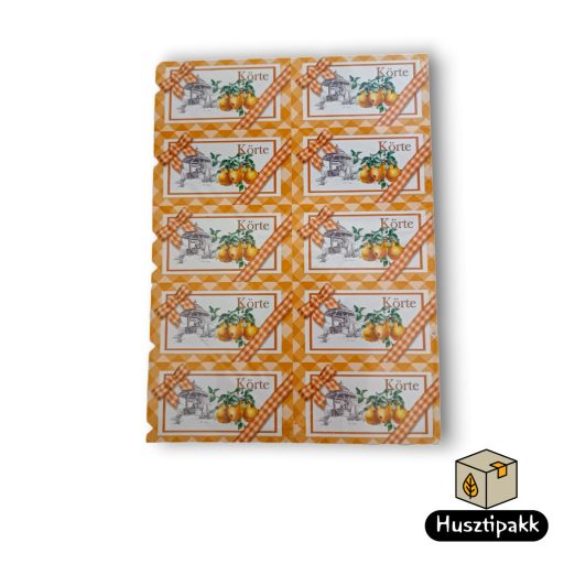 Címke négyzet alakú, Körte, sárga kockás masnis 8,5x4,5cm 10db/ív