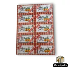   Címke négyzet alakú, Körte, piros kockás masnis 8,5x4,5cm 10db/ív