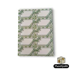   Címke négyzet alakú, Üres, zöld kockás masnis 8,5x4,5cm 10db/ív