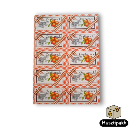 Címke négyzet alakú, Őszibarack, piros kockás masnis  8,5x4,5cm 10db/ív, 24ív