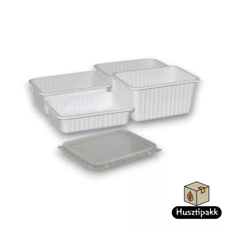 Szögletes műanyag elviteles doboz, fehér Paccor 500ml 50db