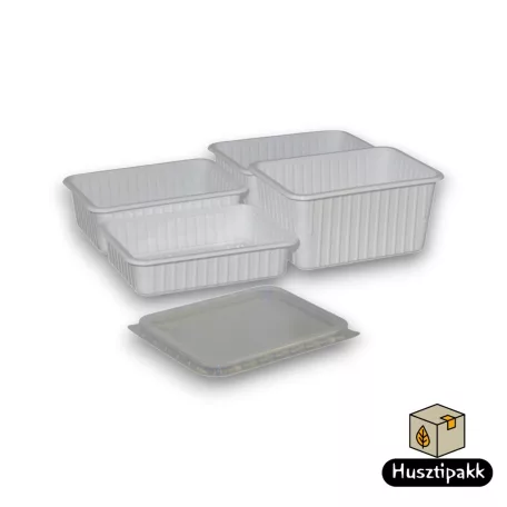 Szögletes műanyag elviteles doboz, fehér Paccor 750ml 50db