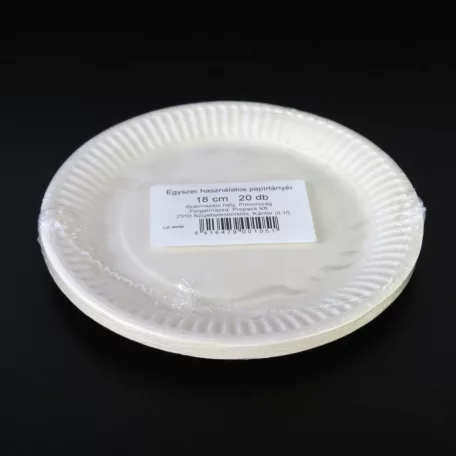 Papírtányér lapos fehér 18cm 20db