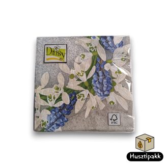   Szalvéta mintás szürke, hóvirág és gyöngyvirág 33x33 20db