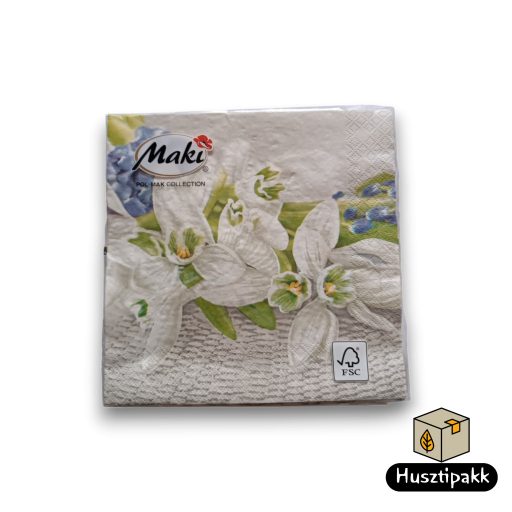Szalvéta mintás világos szürkés, nagy hóvirág 33x33 20db